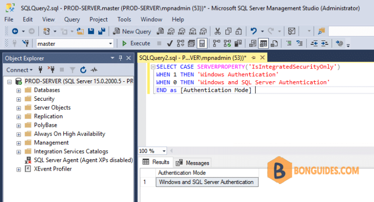 How to check SQL Server Authentication Mode
