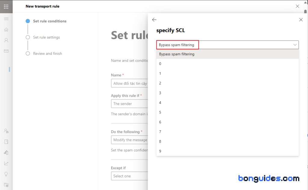 Set Set the spam confidence level (SCL) to Bypass spam filtering (-1)