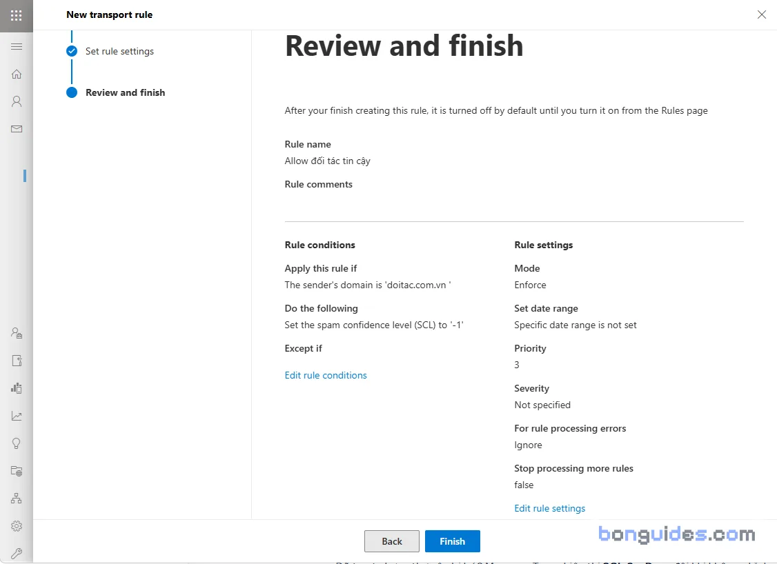 Enable the transport rule to apply it to mail flow