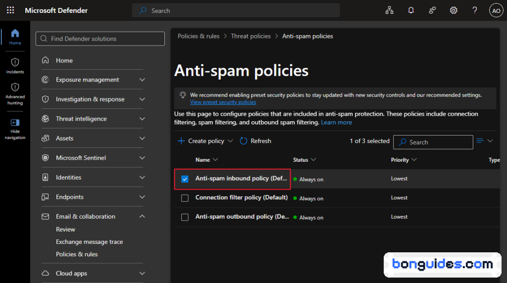 Edit the Anti-spam inbound policy applied to users