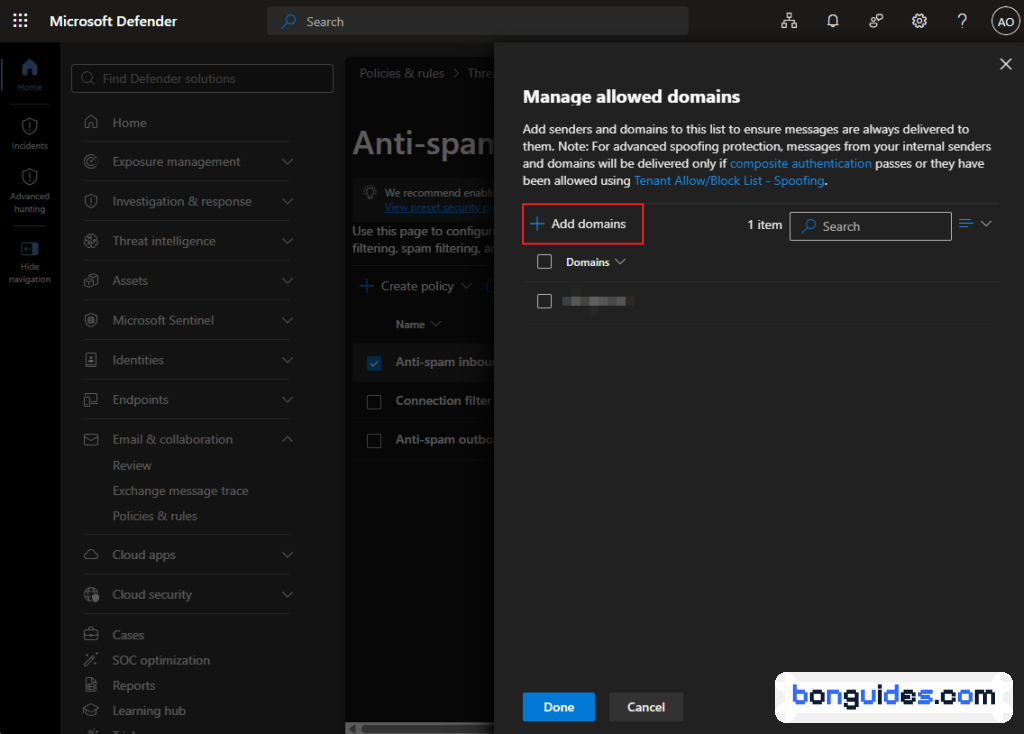 Add the partner domain to the Allowed domains list