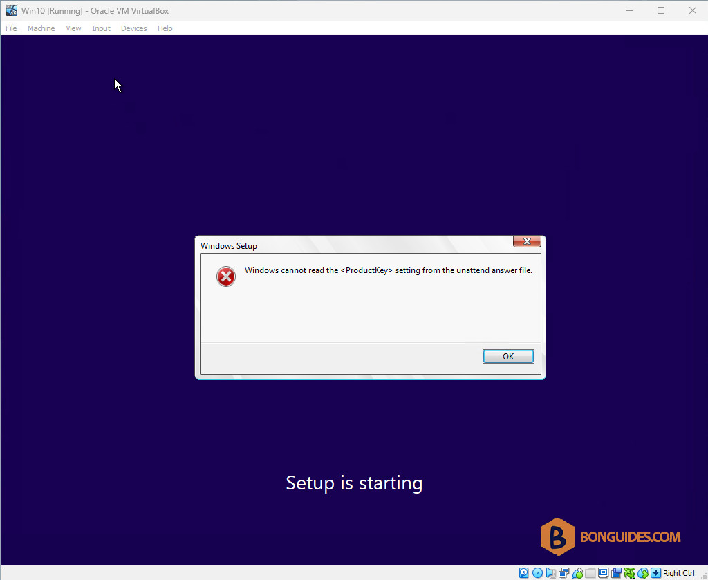 How to Fix Windows Cannot Read the ProductKey From the Unattend Answer File in VirtualBox