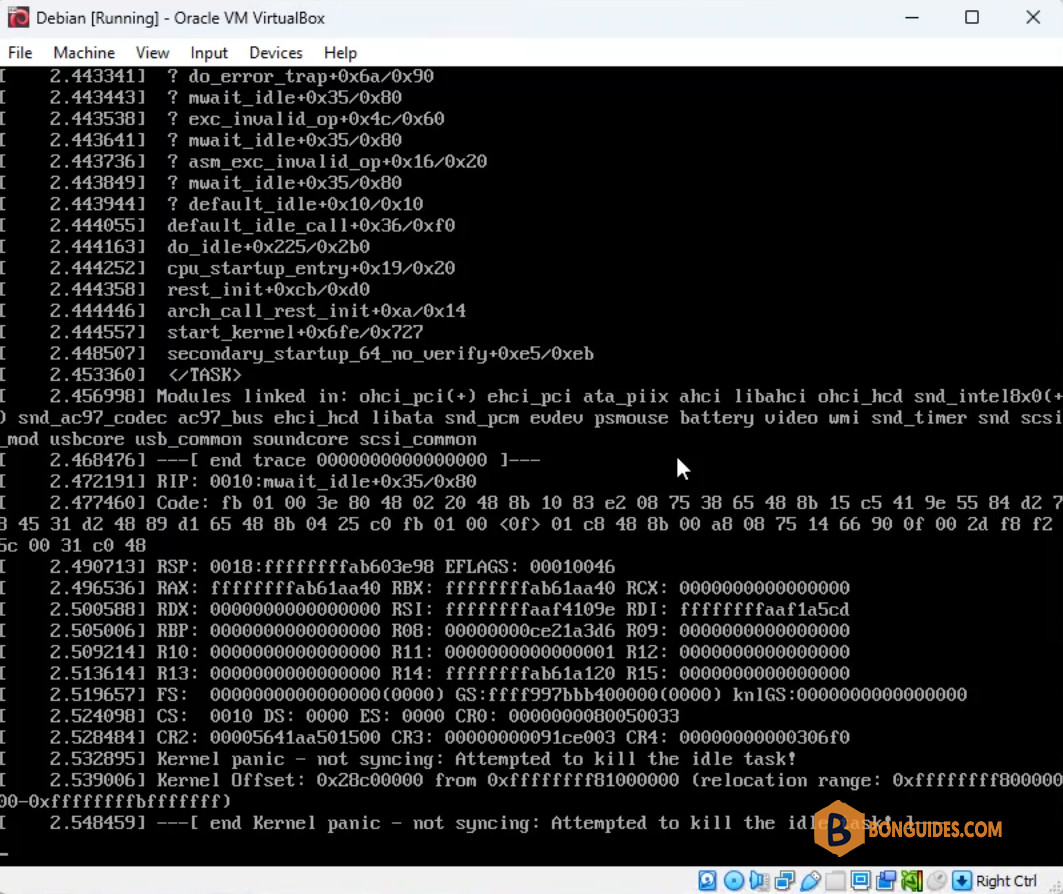 Fix Kernel Panic Not Syncing Attempted to Kill the Idle Task in VirtualBox Debian Linux