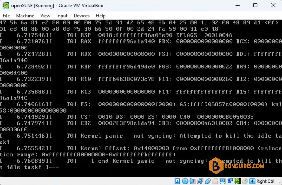 Fix Kernel Panic Not Syncing Attempted to Kill the Idle Task in VirtualBox openSUSE