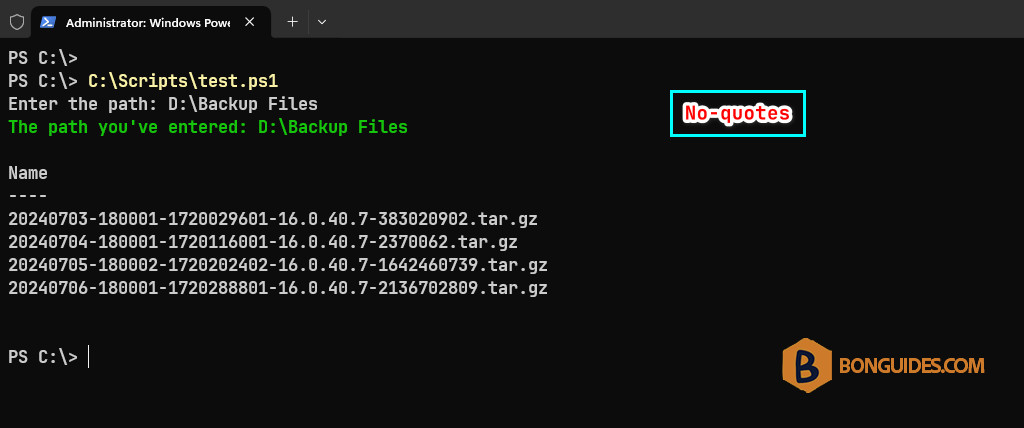 Read-Host Path With Space in PowerShell