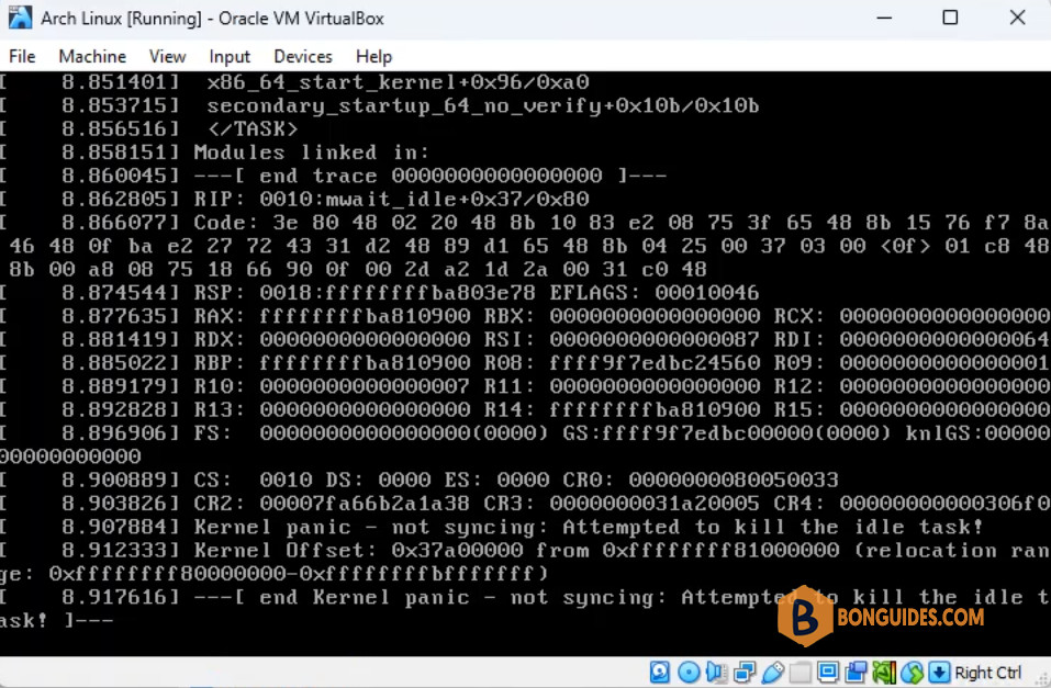 Fix Kernel Panic Not Syncing Attempted to Kill the Idle Task in VirtualBox Arch Linux