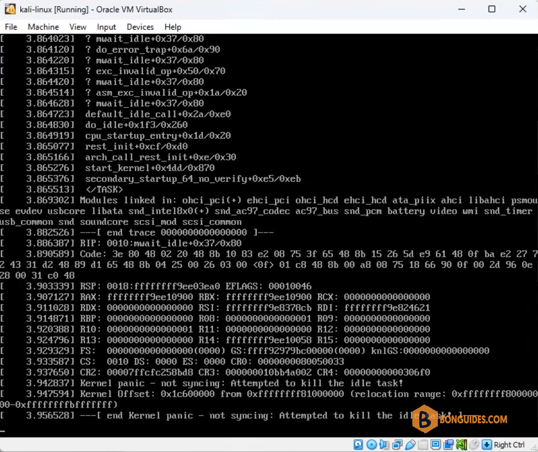 Fix Kernel Panic Not Syncing Attempted to Kill the Idle Task in VirtualBox Kali-Linux