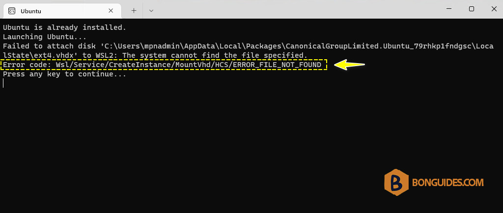 Error Code WSL Service CreateInstance MountVhd HCS/ERROR_FILE_NOT_FOUND