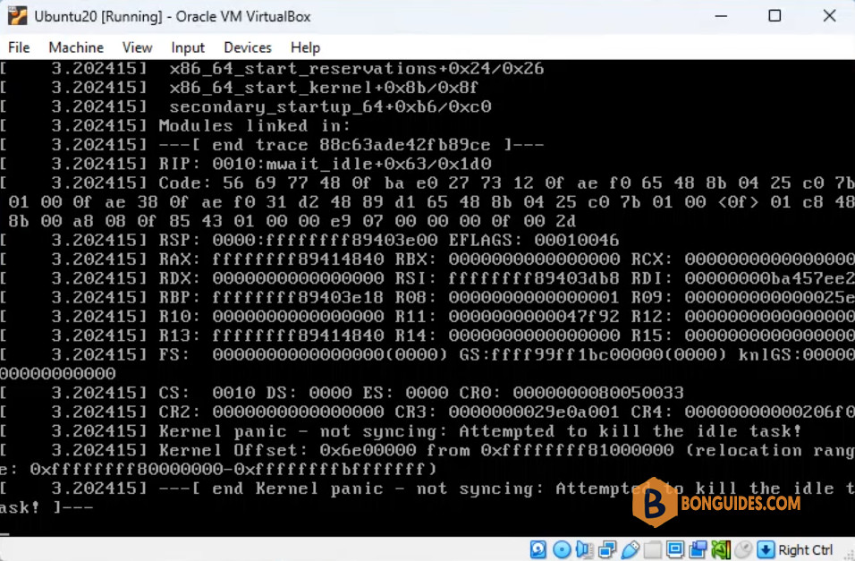 Fix Kernel Panic Not Syncing Attempted to Kill the Idle Task in VirtualBox Ubuntu 20