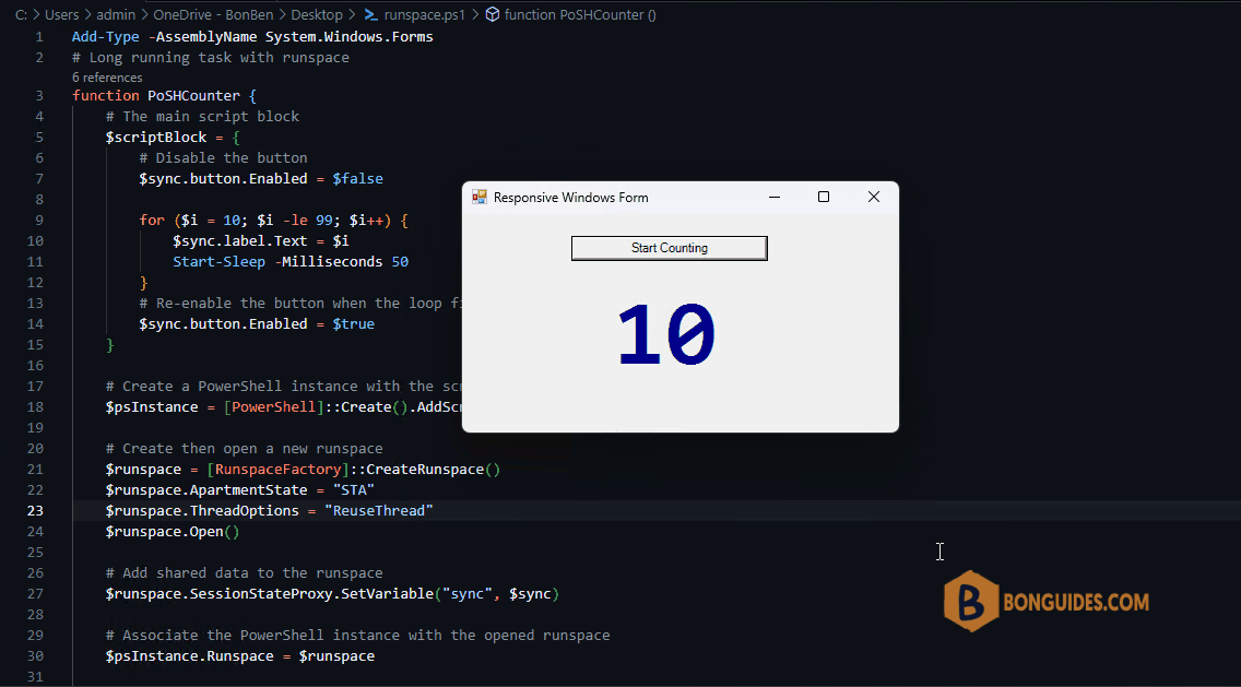 [Winforms] Creating a Responsive Windows Form Using PowerShell With Runspaces