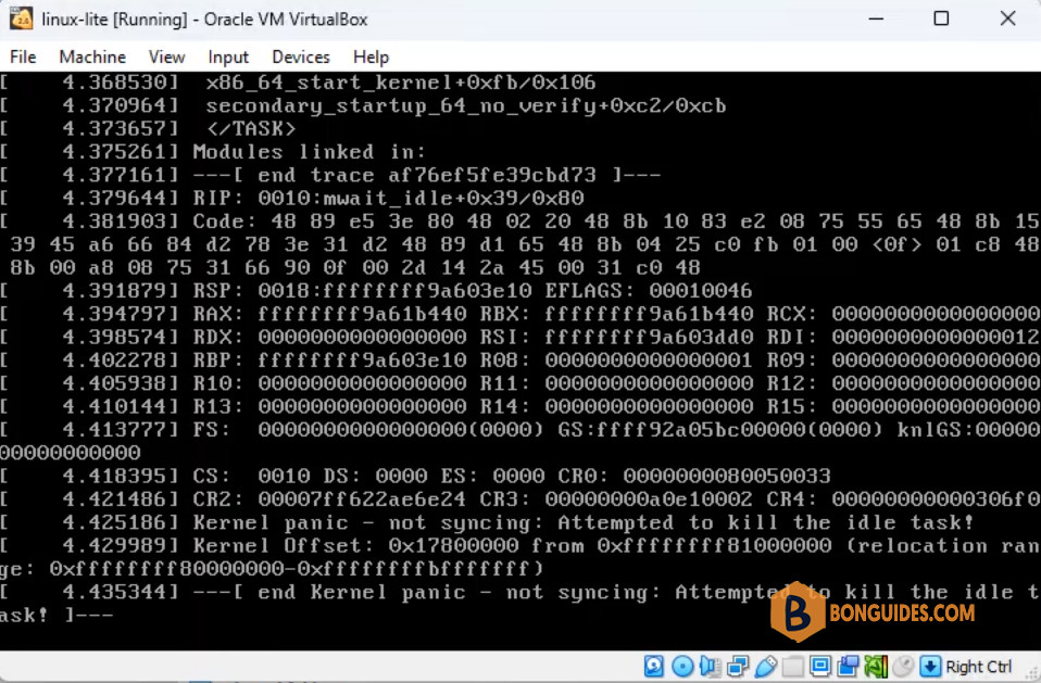 Fix Kernel Panic Not Syncing Attempted to Kill the Idle Task in VirtualBox LinuxLite