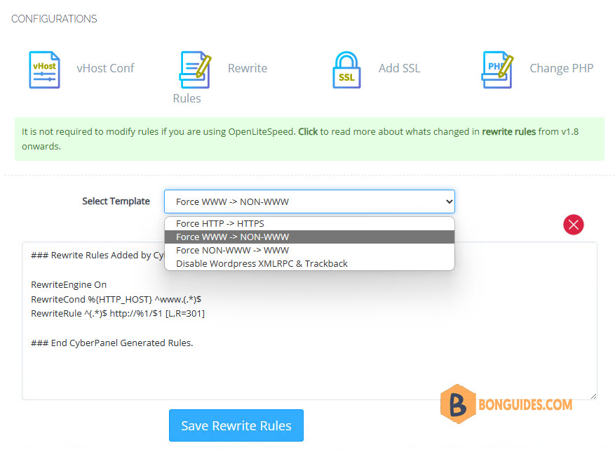 How to Redirect www to Non-www In CyberPanel