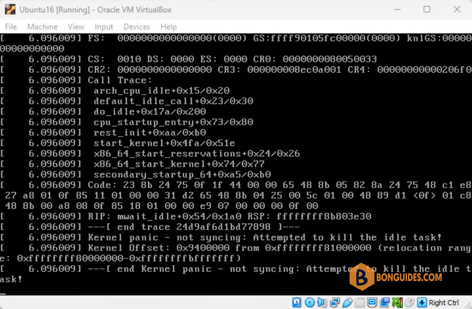 Fix Kernel Panic Not Syncing Attempted to Kill the Idle Task in VirtualBox Ubuntu 16.04