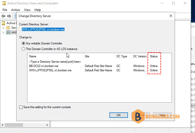 Domain Controller Status Unavailable When Changing Directory Server