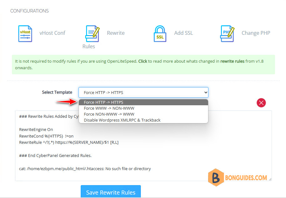 How to Redirect HTTP to HTTPS in CyberPanel