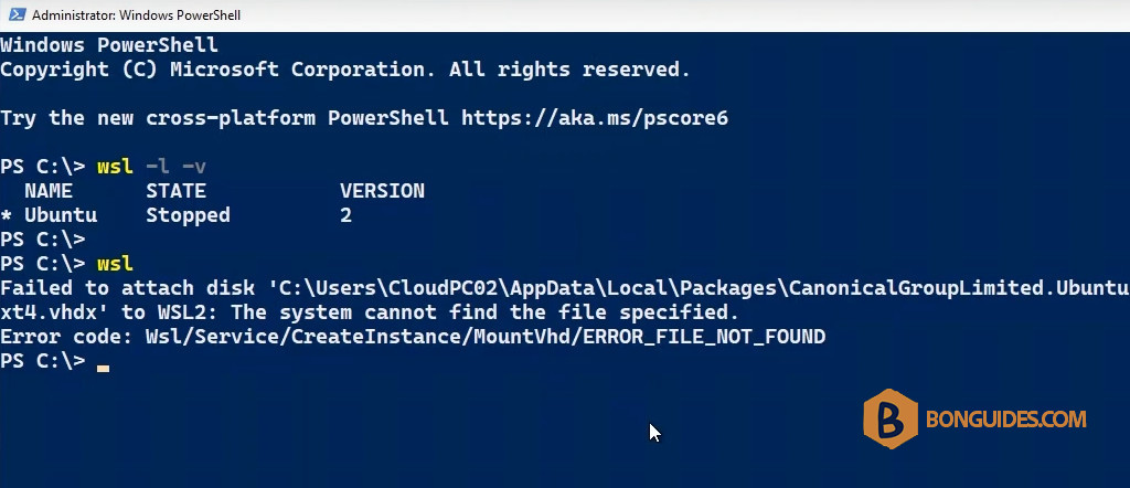 Failed to Attach Disk ext4.vhdx to WSL2: The System Cannot Find the File Specified