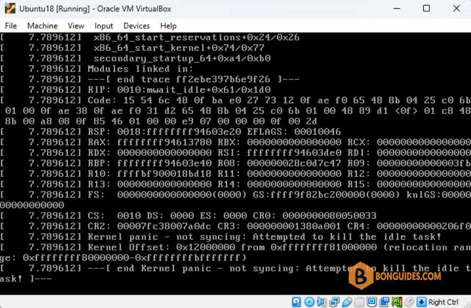 Fix Kernel Panic Not Syncing Attempted to Kill the Idle Task in VirtualBox Ubuntu 18.04