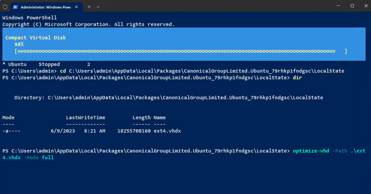 How to Shrink the Virtual Disk of a Linux Distro in WSL