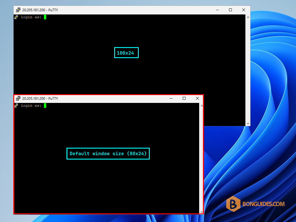 How to Set the PuTTY Window Size to Open Bigger Than the Default