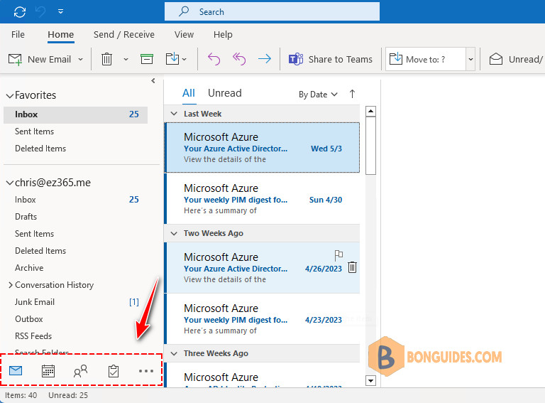 How to Move Outlook Navigation Toolbar from the Left Side to Bottom