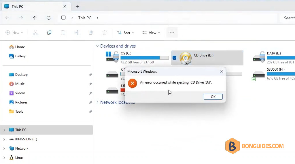 How to Fix an Error Occurred While Ejecting CD Drive in Windows 10/11