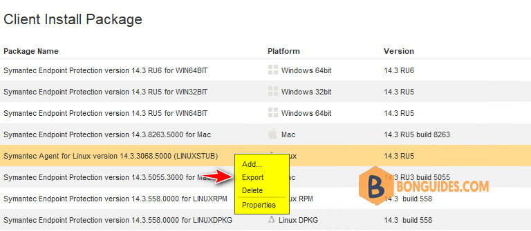 Export Install Packages for Linux in Symantec Endpoint Protection