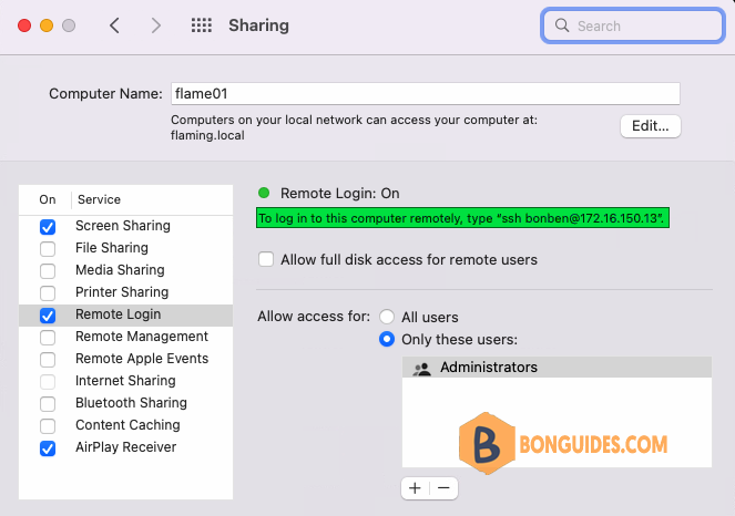 Turning Remote Login on or off Requires Full Disk Access Privileges