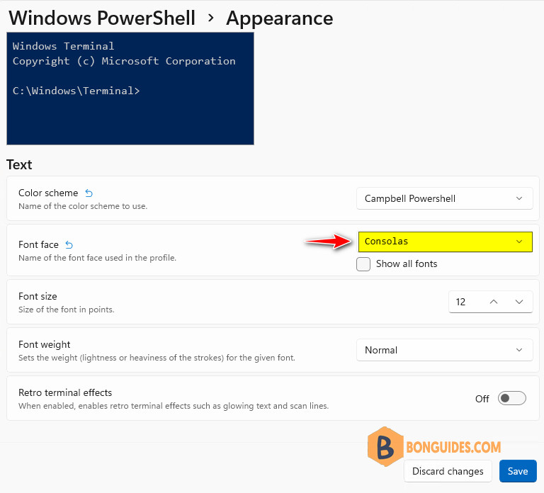 How to Change the Font Face on Windows Terminal in Windows 10/11