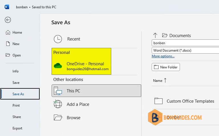 How to Remove OneDrive from Save As Option in Office 2021