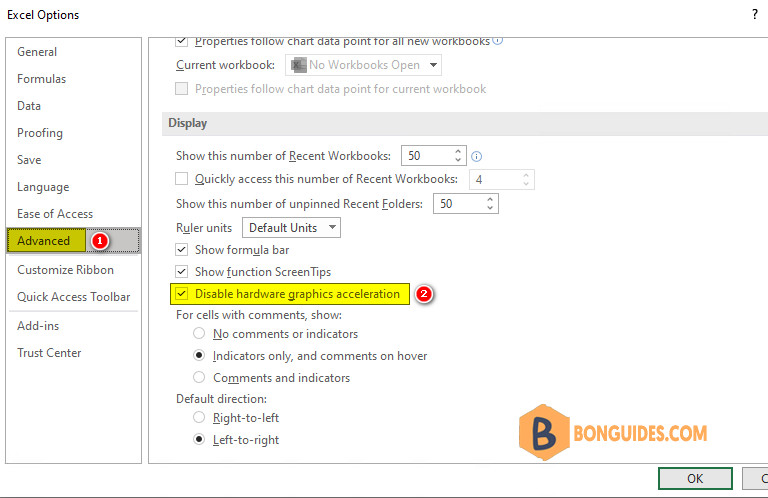 How to Disable Hardware Graphics Acceleration in Microsoft Excel