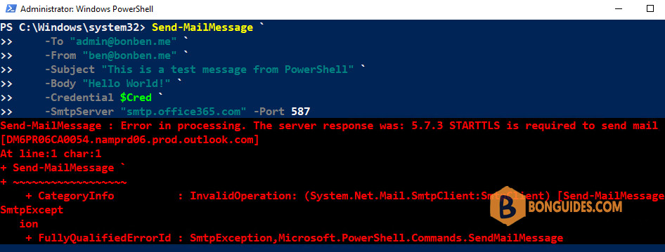 The Server Response was 5.7.3 STARTTLS is Required to Send Mail